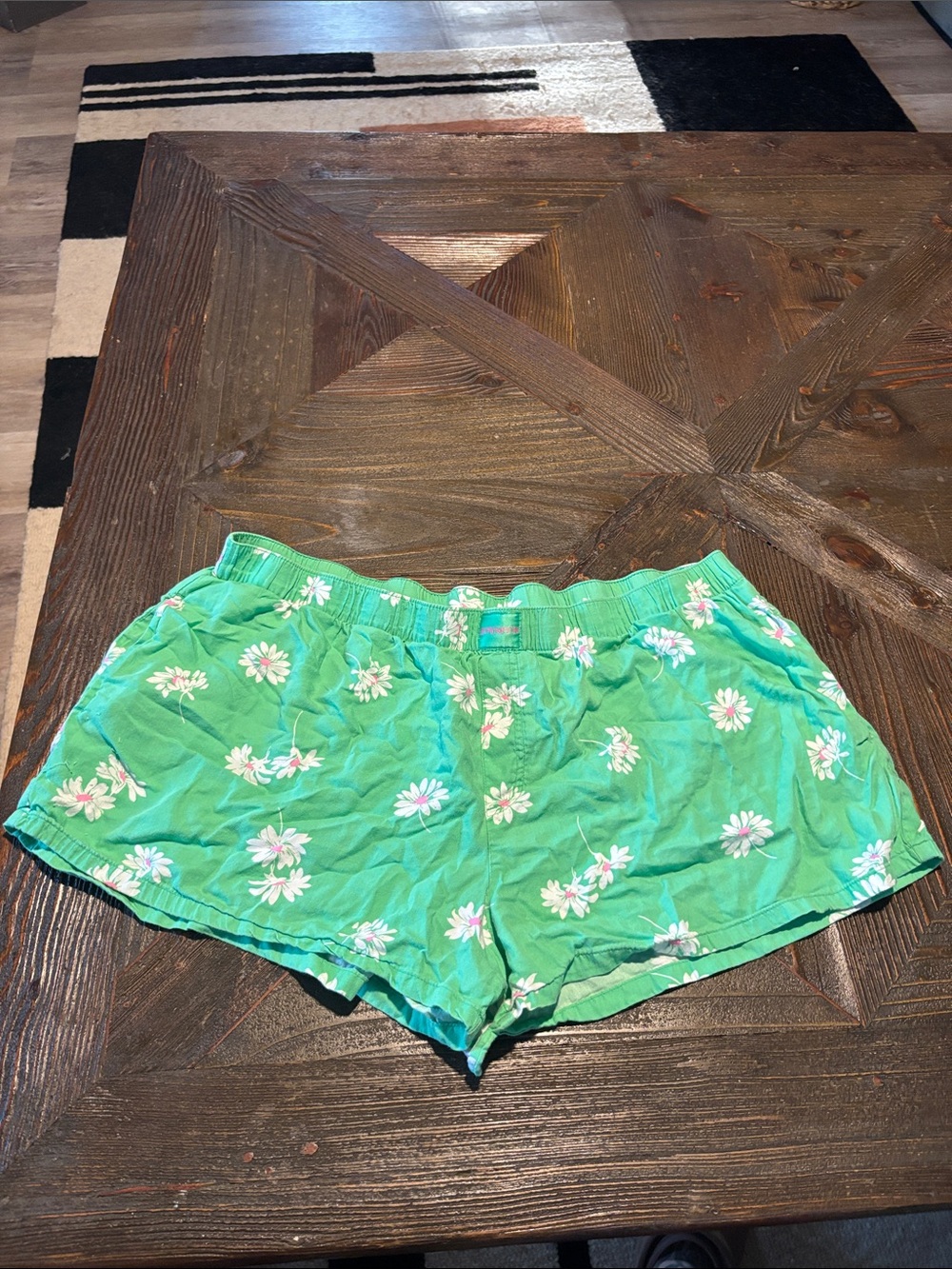 Green Floral Cotton Lounge Shorts with Elastic Waist